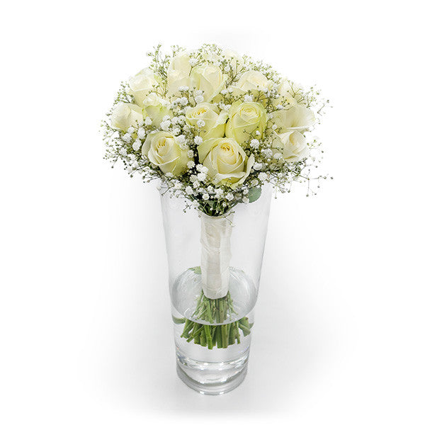 White Rose and Baby's Breath Bridal Bouquet